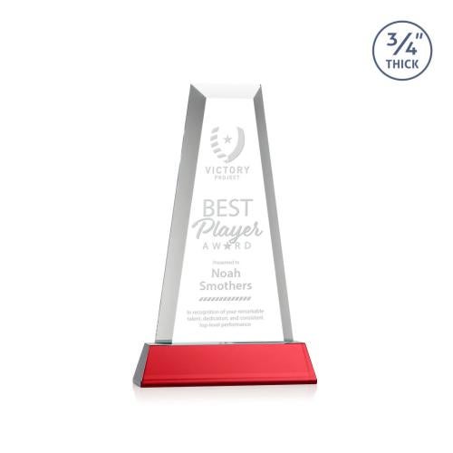 Awards and Plaques - Crystal Trophies - Barrios Tower on Helton Base - Red