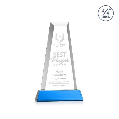 Awards and Plaques - Crystal Trophies - Barrios Tower on Helton Base - Sky Blue