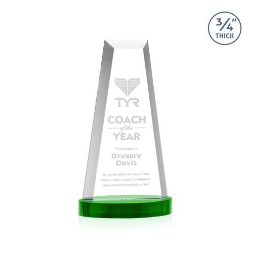 Awards and Plaques - Crystal Trophies - Barrios Tower on Alberton Base - Green