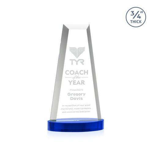 Awards and Plaques - Crystal Trophies - Barrios Tower on Alberton Base - Blue