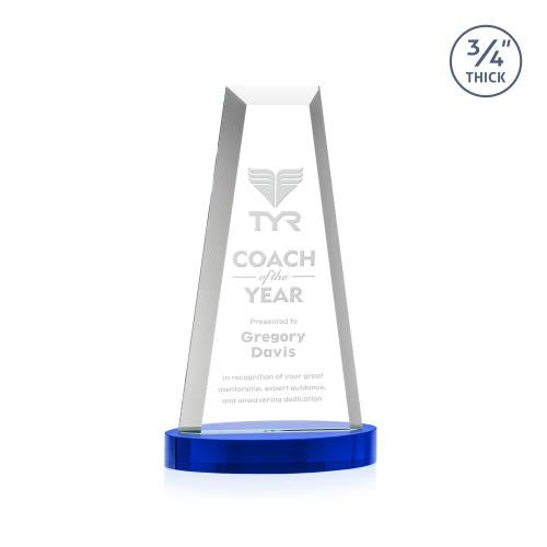 Awards and Plaques - Crystal Trophies - Barrios Tower on Alberton Base - Blue
