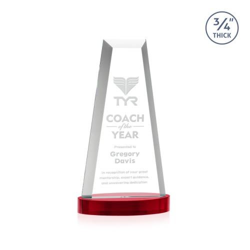 Awards and Plaques - Crystal Trophies - Barrios Tower on Alberton Base - Red