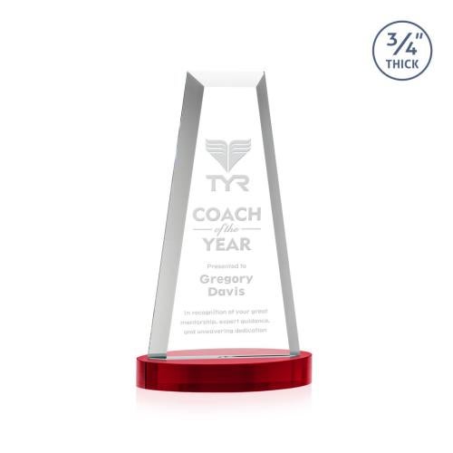 Awards and Plaques - Crystal Trophies - Barrios Tower on Alberton Base - Red