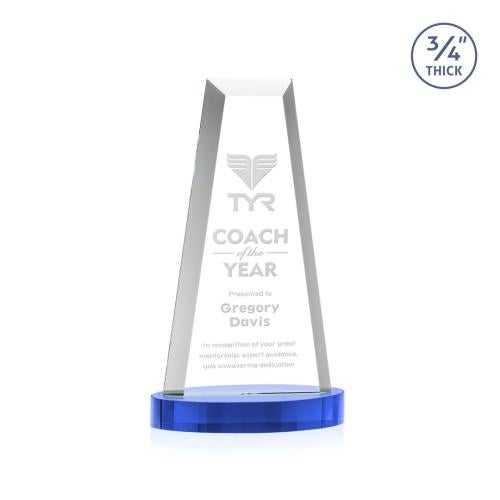 Awards and Plaques - Crystal Trophies - Barrios Tower on Alberton Base - Sky Blue