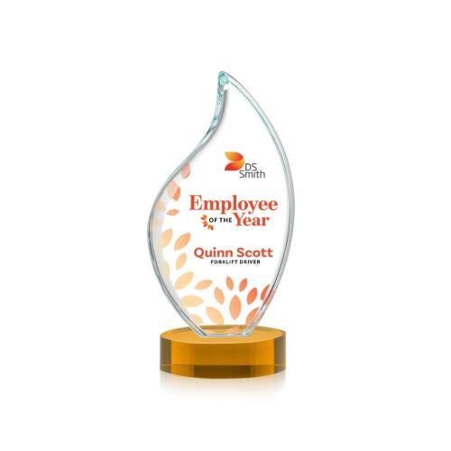 Awards and Plaques - Crystal Trophies - Teague Full Color on Alberton Base Amber Flame Crystal Trophy