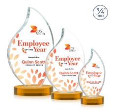 Teague Full Color on Alberton Base Amber Flame Crystal Trophy - Crystal Trophies