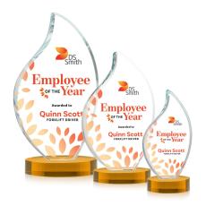 Teague Full Color on Alberton Base Amber Flame Crystal Trophy - Crystal Trophies