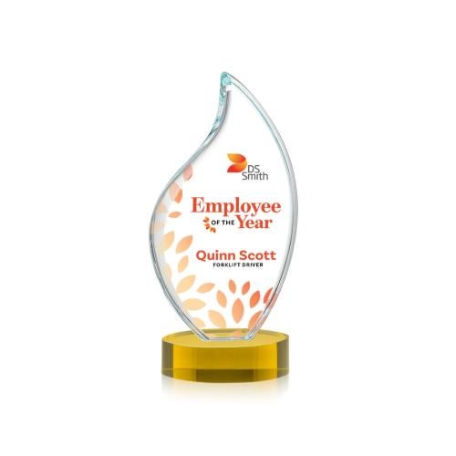 Awards and Plaques - Crystal Trophies - Teague Full Color on Alberton Base Gold Flame Crystal Trophy
