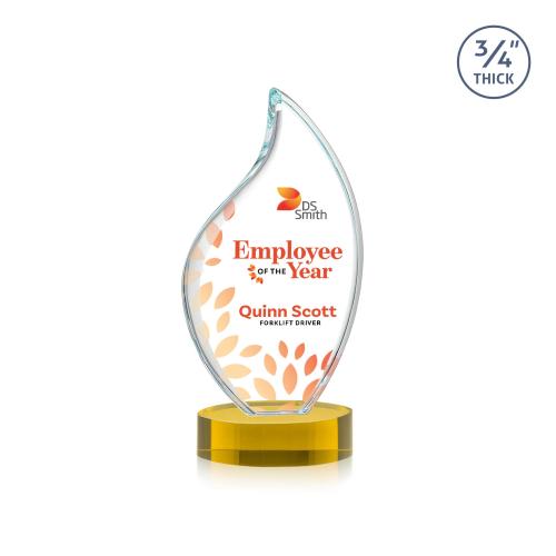 Awards and Plaques - Crystal Trophies - Teague Full Color on Alberton Base Gold Flame Crystal Trophy