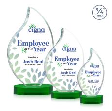Teague Full Color on Alberton Base Green Flame Crystal Trophy - Crystal Trophies