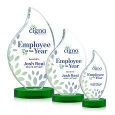 Teague Full Color on Alberton Base Green Flame Crystal Trophy - Crystal Trophies