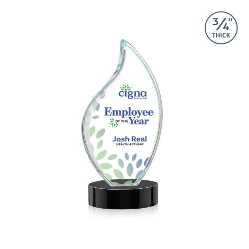 Awards and Plaques - Crystal Trophies - Teague Full Color on Alberton Base Black Flame Crystal Trophy