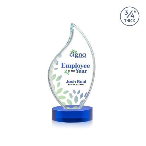 Awards and Plaques - Crystal Trophies - Teague Full Color on Alberton Base Blue Flame Crystal Trophy