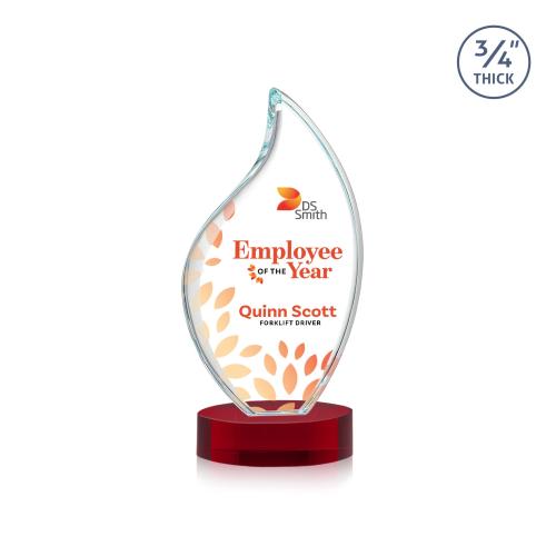 Awards and Plaques - Crystal Trophies - Teague Full Color on Alberton Base Red Flame Crystal Trophy