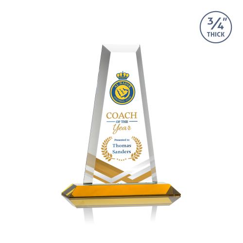 Awards and Plaques - Crystal Trophies - Barrios Full Color Amber Towers Crystal Trophy