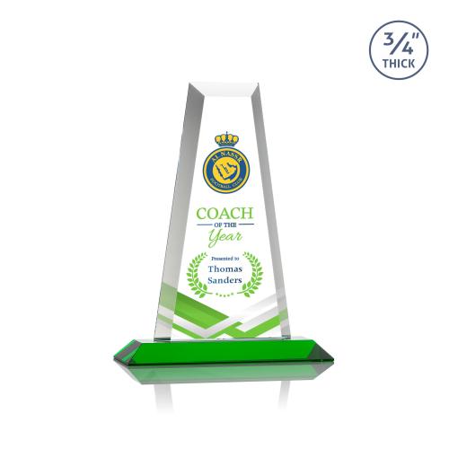 Awards and Plaques - Crystal Trophies - Barrios Full Color Green Towers Crystal Trophy