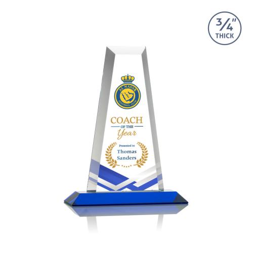 Awards and Plaques - Crystal Trophies - Barrios Full Color Blue Towers Crystal Trophy