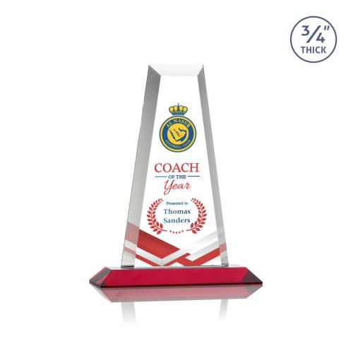 Awards and Plaques - Crystal Trophies - Barrios Full Color Red Towers Crystal Trophy