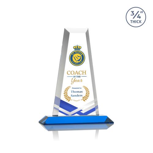 Awards and Plaques - Crystal Trophies - Barrios Full Color Sky Blue Towers Crystal Trophy