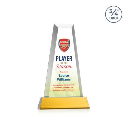 Awards and Plaques - Crystal Trophies - Barrios Full Color on Helton Base Amber Towers Crystal Trophy