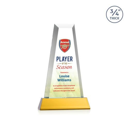 Awards and Plaques - Crystal Trophies - Barrios Full Color on Helton Base Amber Towers Crystal Trophy