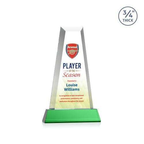 Awards and Plaques - Crystal Trophies - Barrios Full Color on Helton Base Green Towers Crystal Trophy