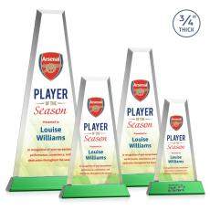 Barrios Full Color on Helton Base Green Towers Crystal Trophy - Crystal Trophies