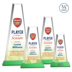 Barrios Full Color on Helton Base Green Towers Crystal Trophy - Crystal Trophies