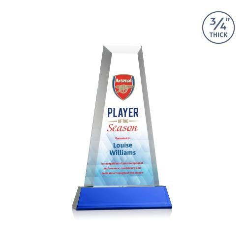 Awards and Plaques - Crystal Trophies - Barrios Full Color on Helton Base Blue Towers Crystal Trophy