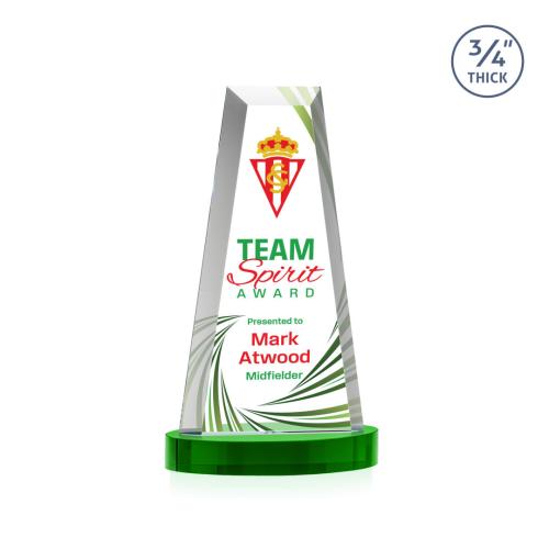 Awards and Plaques - Crystal Trophies - Barrios Full Color on Alberton Base Green Towers Crystal Trophy