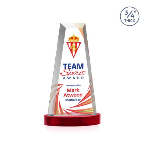 Awards and Plaques - Crystal Trophies - Barrios Full Color on Alberton Base Red Towers Crystal Trophy