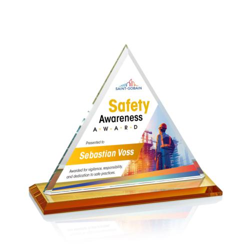 Awards and Plaques - Crystal Trophies - Melton Full Color Amber Pyramid Crystal Trophy