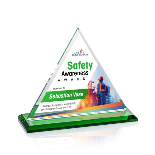 Awards and Plaques - Crystal Trophies - Melton Full Color Green Pyramid Crystal Trophy