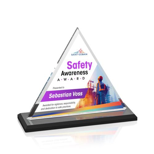 Awards and Plaques - Crystal Trophies - Melton Full Color Black Pyramid Crystal Trophy