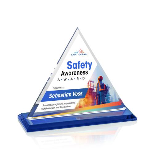 Awards and Plaques - Crystal Trophies - Melton Full Color Blue Pyramid Crystal Trophy
