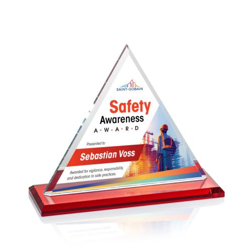 Awards and Plaques - Crystal Trophies - Melton Full Color Red Pyramid Crystal Trophy