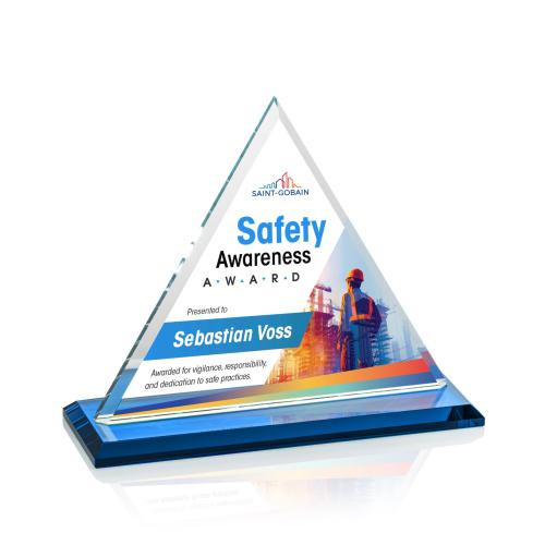 Awards and Plaques - Crystal Trophies - Melton Full Color Sky Blue Pyramid Crystal Trophy