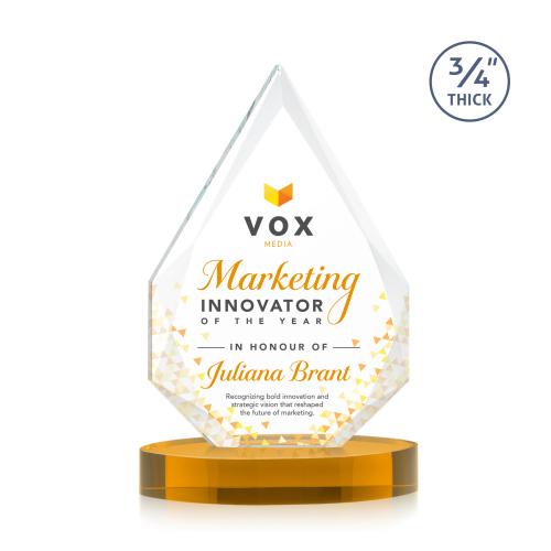 Awards and Plaques - Crystal Trophies - Archer Full Color on Alberton Base Amber Peaks Crystal Trophy