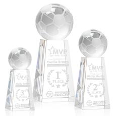 Soccer Ball Globe on Tall Base Crystal Trophy - Trophies