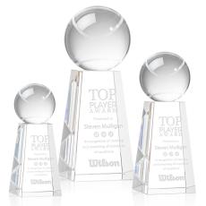 Tennis Ball Globe on Tall Base Crystal Trophy - Tennis Trophies