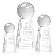 Basketball Globe on Tall Base Crystal Trophy - Crystal Globe Awards