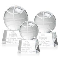 Basketball Globe on Small Base Crystal Trophy - Basketball Trophies