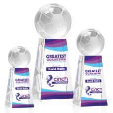 Soccer Ball Full Color Globe on Tall Crystal Trophy - Soccer Trophies