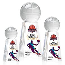 Basketball Full Color Globe on Tall Crystal Trophy - Crystal Globe Awards