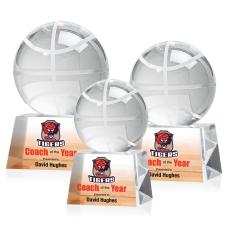 Basketball Full Color Globe on Small Crystal Trophy - Crystal Globe Awards