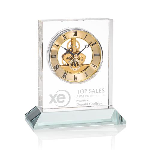 Awards and Plaques - Crystal Trophies - Crystal Clocks - Ashland Clock on Base - Gold Dial
