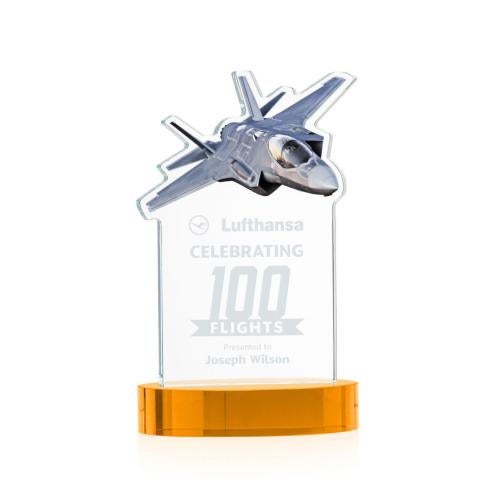 Awards and Plaques - Crystal Trophies - Top Gun on Alberton Base Amber Unique Crystal Trophy