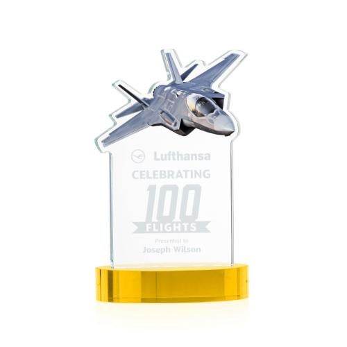 Awards and Plaques - Crystal Trophies - Top Gun on Alberton Base Gold Unique Crystal Trophy
