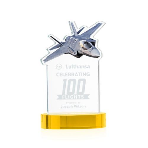 Awards and Plaques - Crystal Trophies - Top Gun on Alberton Base Gold Unique Crystal Trophy