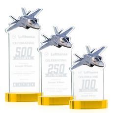 Top Gun on Alberton Base Gold Unique Crystal Trophy - Crystal Trophies